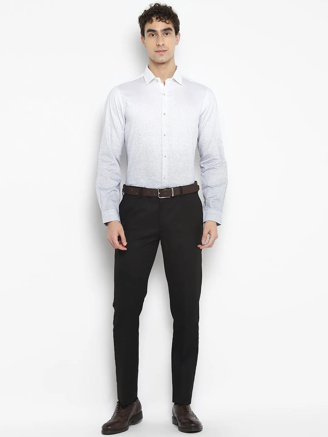 Self Design White Slim Fit Formal Shirt