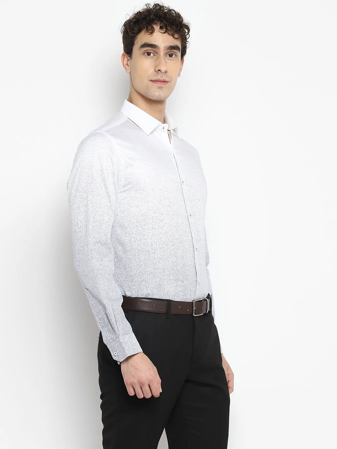 Self Design White Slim Fit Formal Shirt