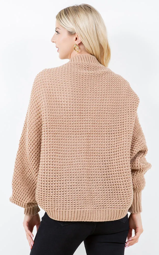 SH4309 SOFT KNIT CARDIGAN W/BALLON SLEEVES