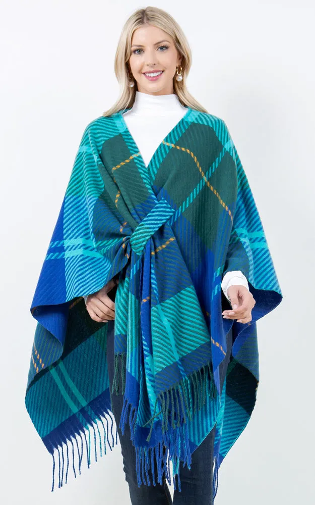 SH4311 PLAID PATTERN KIMONO WITH KEY HOLE