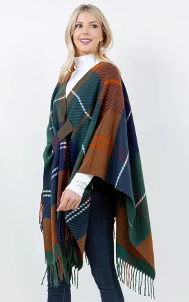 SH4311 PLAID PATTERN KIMONO WITH KEY HOLE