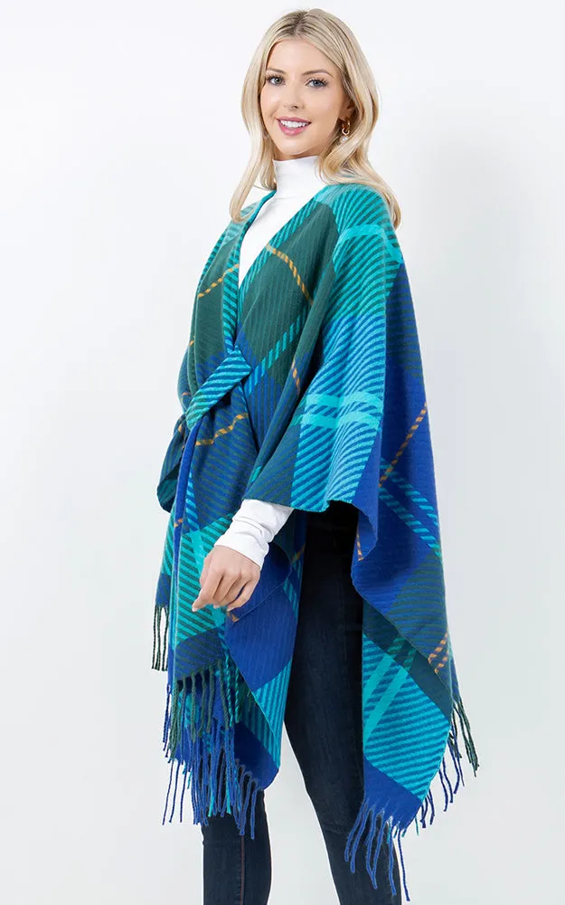 SH4311 PLAID PATTERN KIMONO WITH KEY HOLE