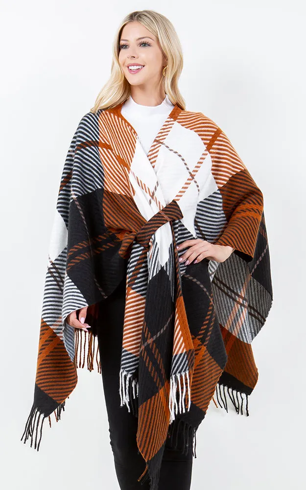 SH4311 PLAID PATTERN KIMONO WITH KEY HOLE