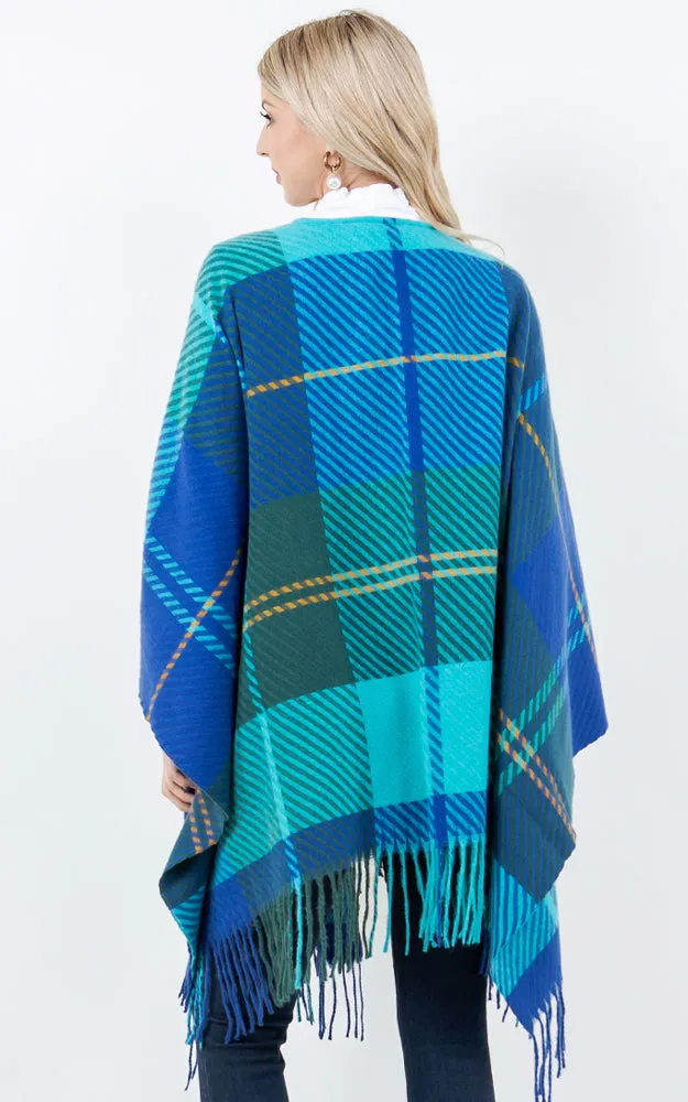 SH4311 PLAID PATTERN KIMONO WITH KEY HOLE