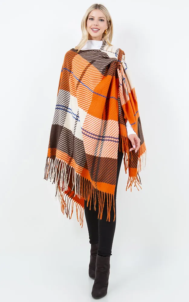 SH4311 PLAID PATTERN KIMONO WITH KEY HOLE