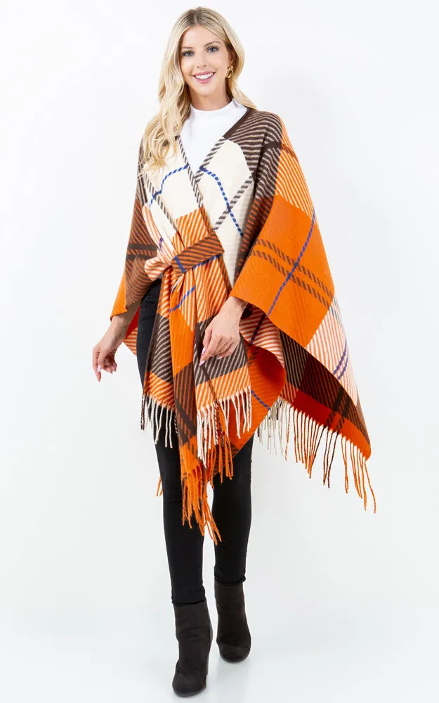 SH4311 PLAID PATTERN KIMONO WITH KEY HOLE