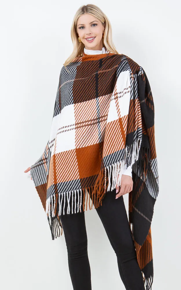 SH4311 PLAID PATTERN KIMONO WITH KEY HOLE