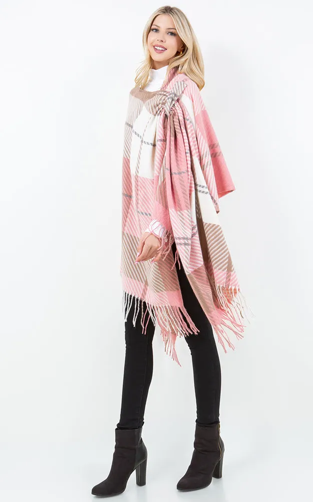 SH4311 PLAID PATTERN KIMONO WITH KEY HOLE