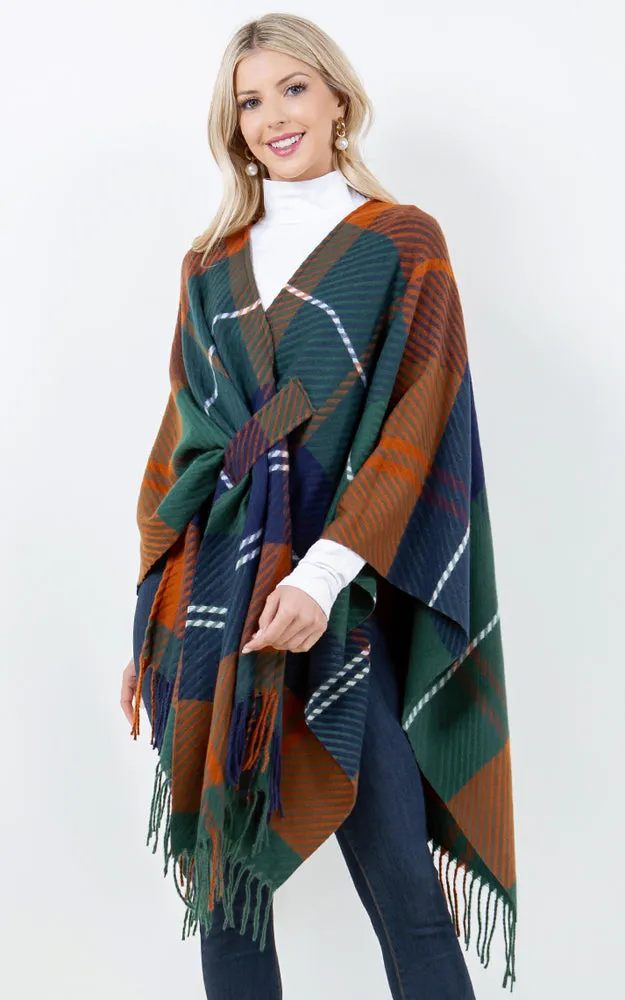 SH4311 PLAID PATTERN KIMONO WITH KEY HOLE