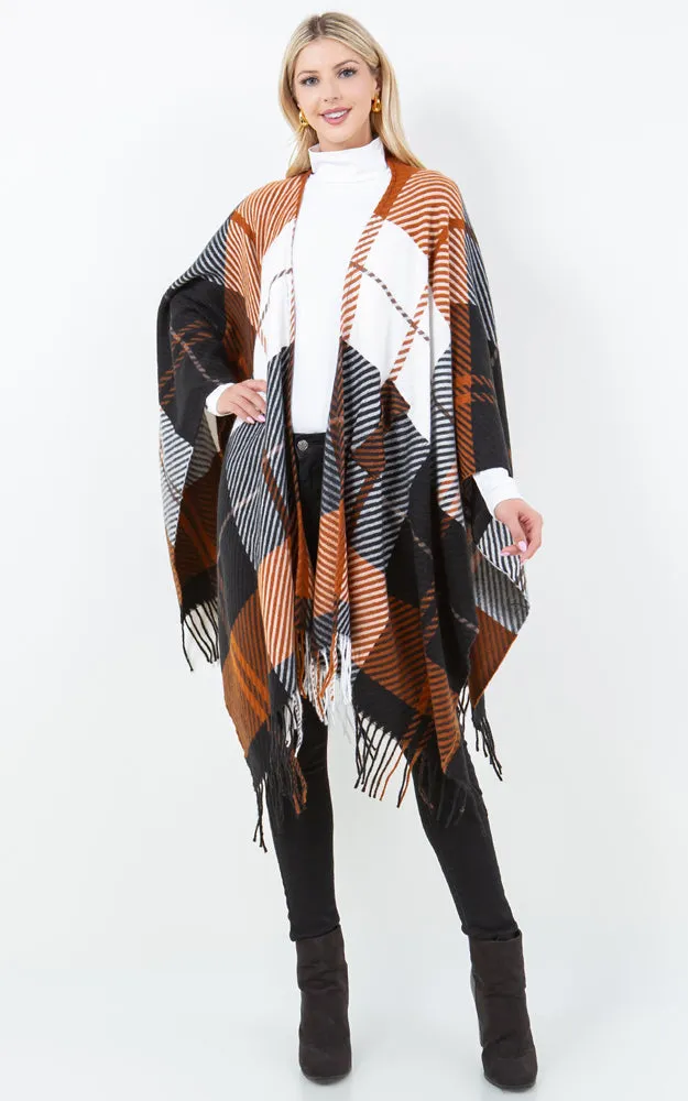 SH4311 PLAID PATTERN KIMONO WITH KEY HOLE