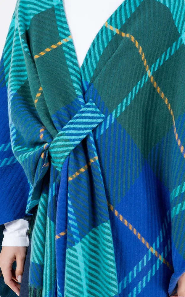 SH4311 PLAID PATTERN KIMONO WITH KEY HOLE