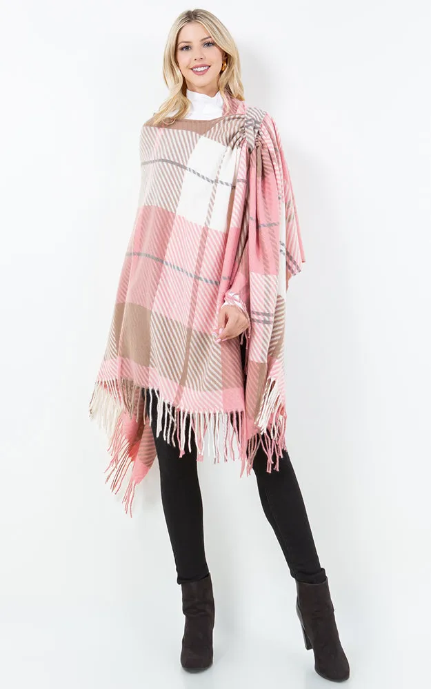 SH4311 PLAID PATTERN KIMONO WITH KEY HOLE