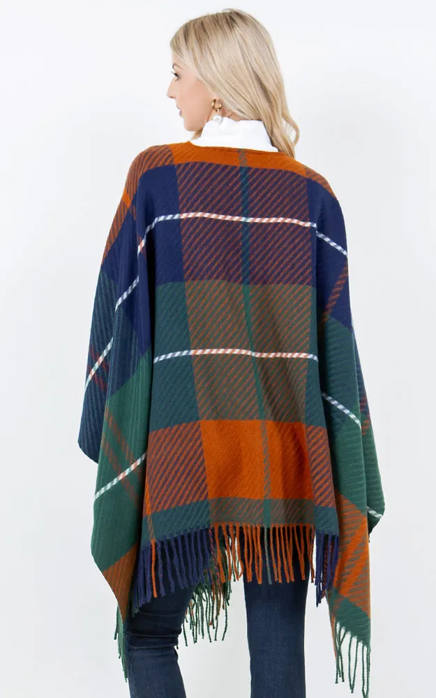 SH4311 PLAID PATTERN KIMONO WITH KEY HOLE