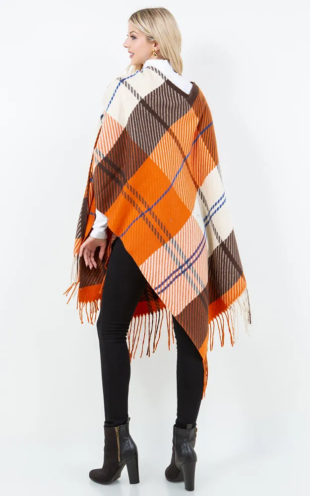 SH4311 PLAID PATTERN KIMONO WITH KEY HOLE