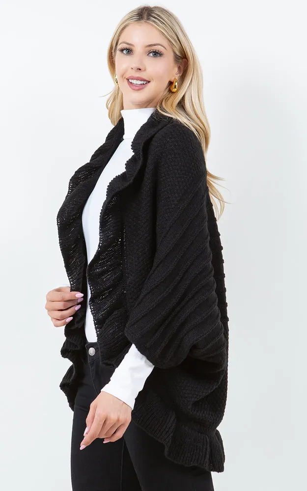 SH4320 SOFT KNIT RUFFLE CARDIGAN SHAWL