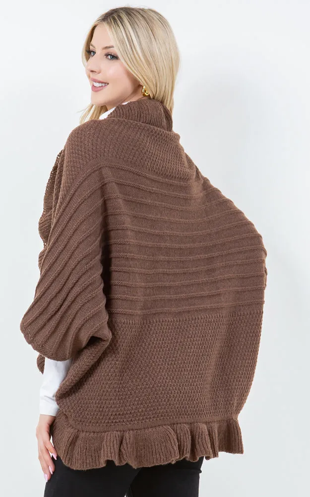 SH4320 SOFT KNIT RUFFLE CARDIGAN SHAWL