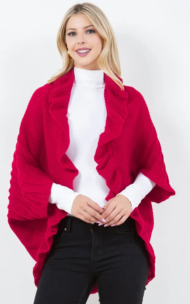 SH4320 SOFT KNIT RUFFLE CARDIGAN SHAWL