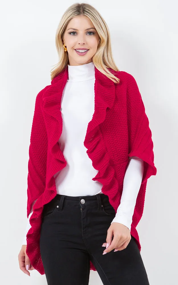 SH4320 SOFT KNIT RUFFLE CARDIGAN SHAWL
