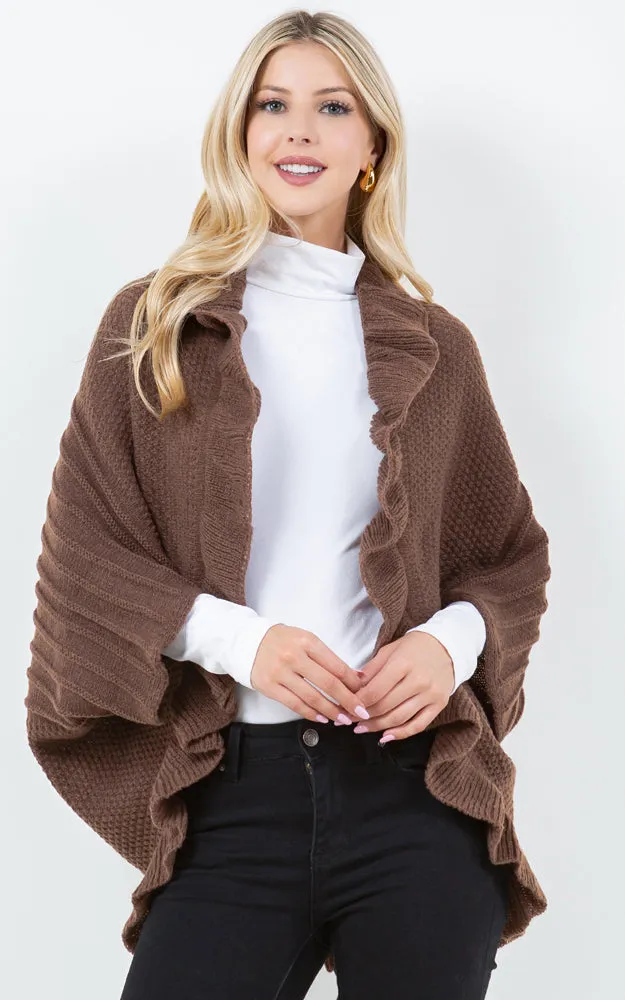 SH4320 SOFT KNIT RUFFLE CARDIGAN SHAWL