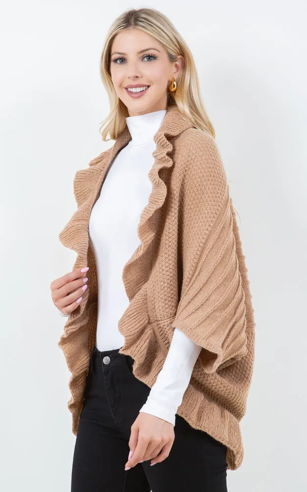 SH4320 SOFT KNIT RUFFLE CARDIGAN SHAWL