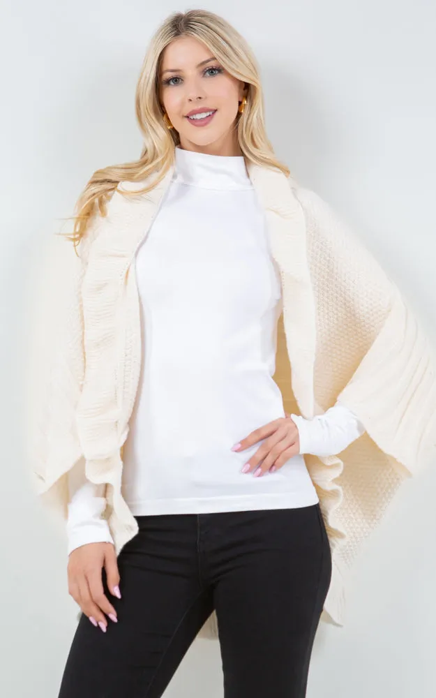 SH4320 SOFT KNIT RUFFLE CARDIGAN SHAWL