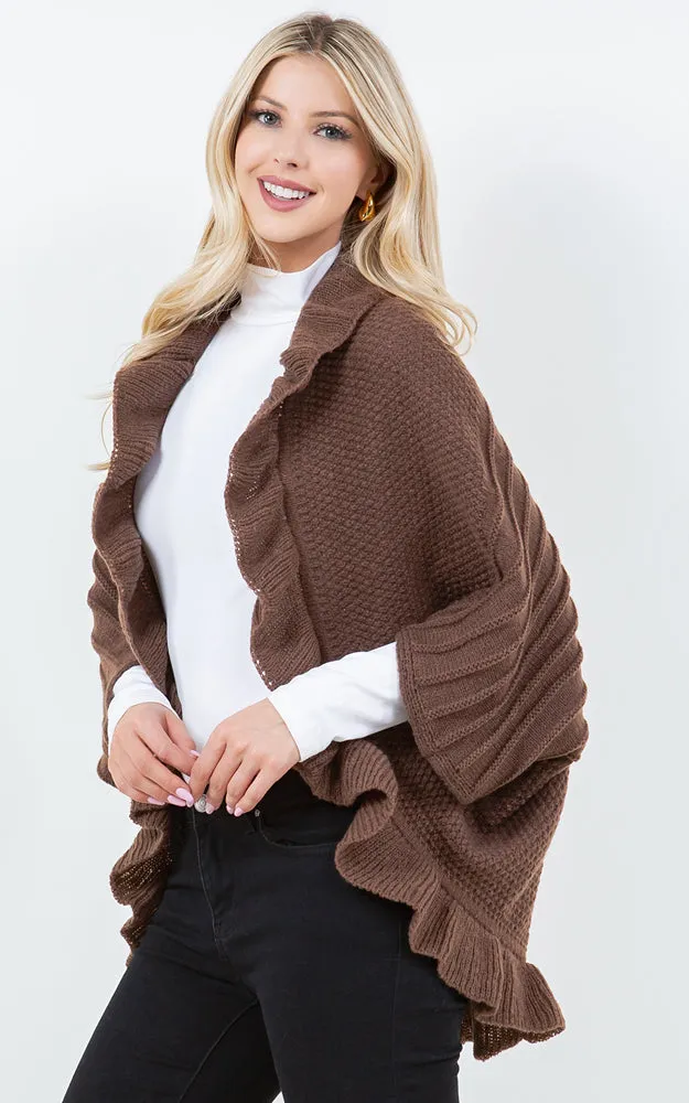 SH4320 SOFT KNIT RUFFLE CARDIGAN SHAWL