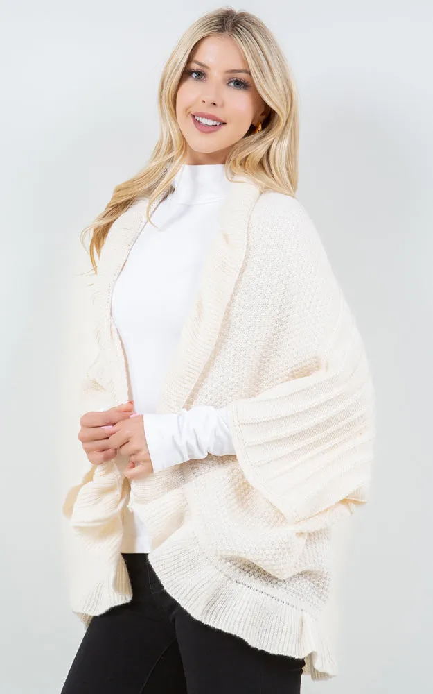 SH4320 SOFT KNIT RUFFLE CARDIGAN SHAWL