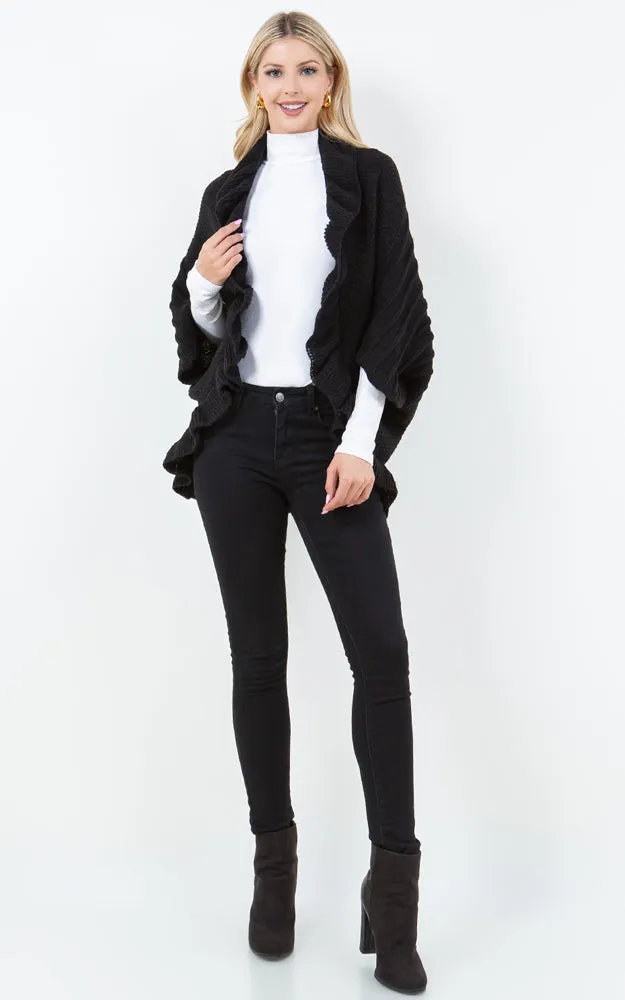 SH4320 SOFT KNIT RUFFLE CARDIGAN SHAWL