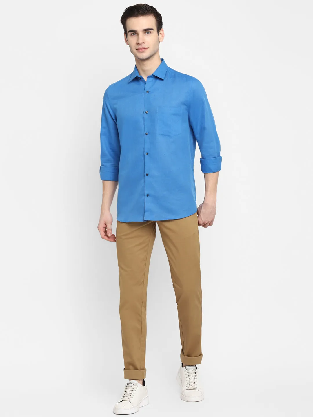 Solid Blue Slim Fit Causal Shirt