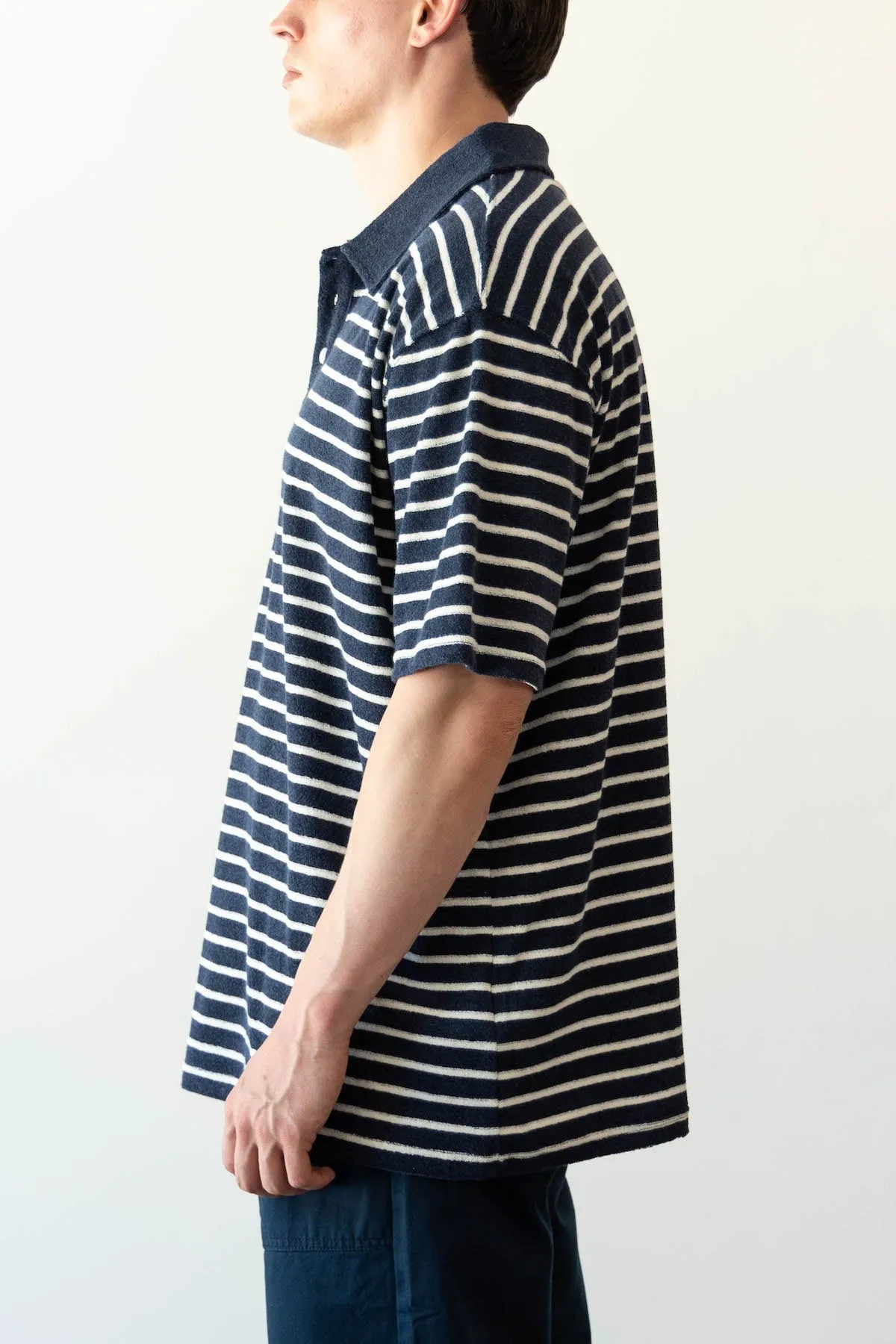 Terry Stripe Pique Shirt - Navy