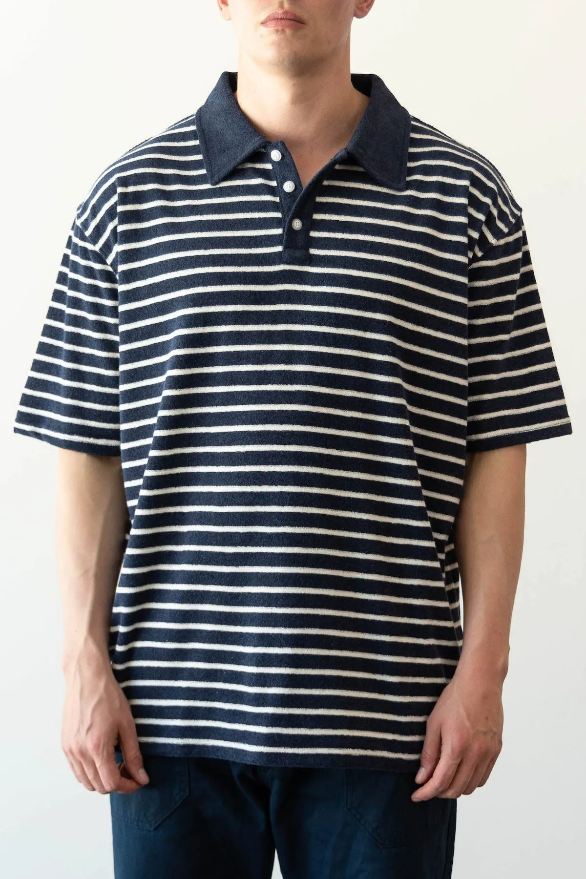 Terry Stripe Pique Shirt - Navy