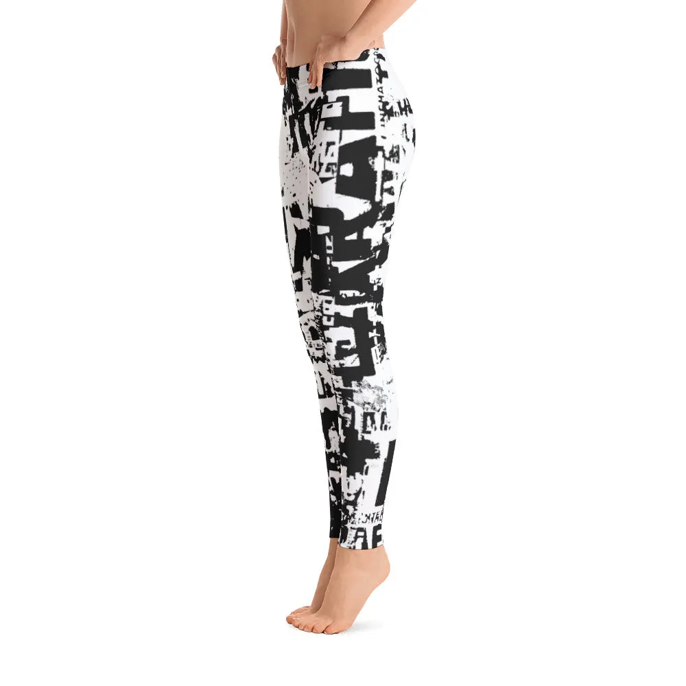 Traffic Jam Grunge Print Black and White Leggings