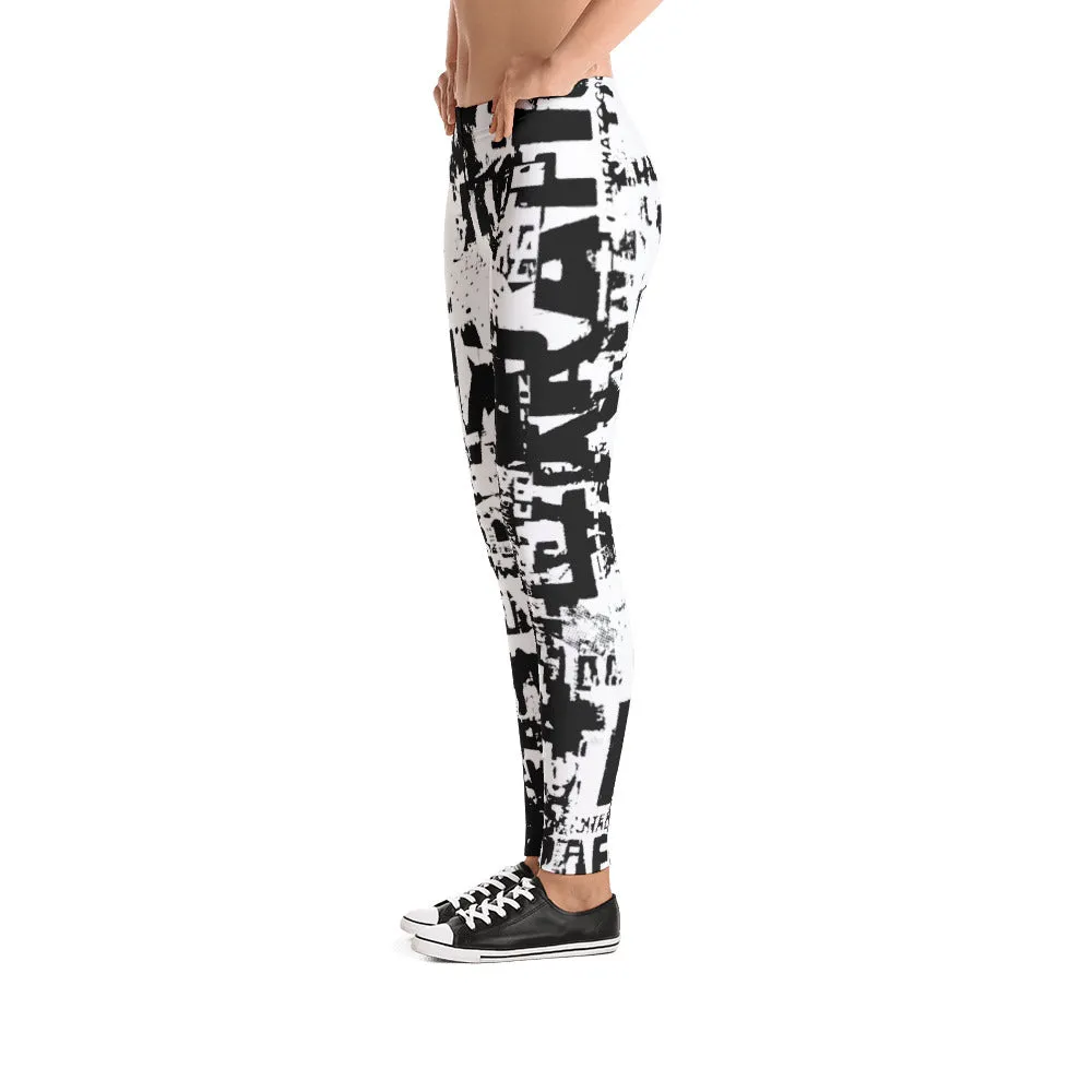 Traffic Jam Grunge Print Black and White Leggings