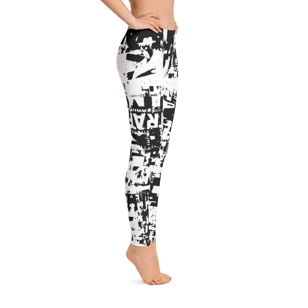 Traffic Jam Grunge Print Black and White Leggings