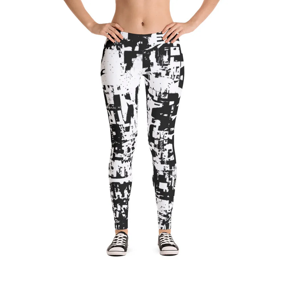 Traffic Jam Grunge Print Black and White Leggings