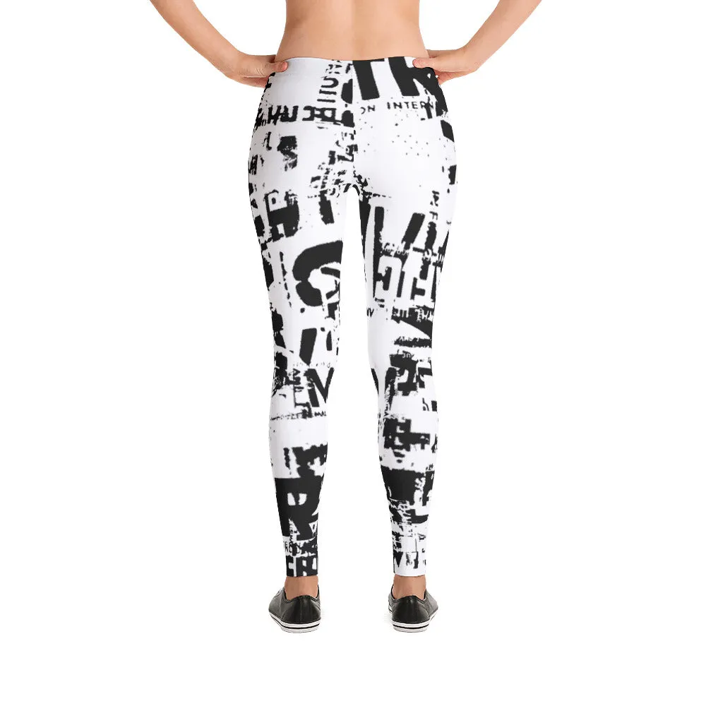 Traffic Jam Grunge Print Black and White Leggings