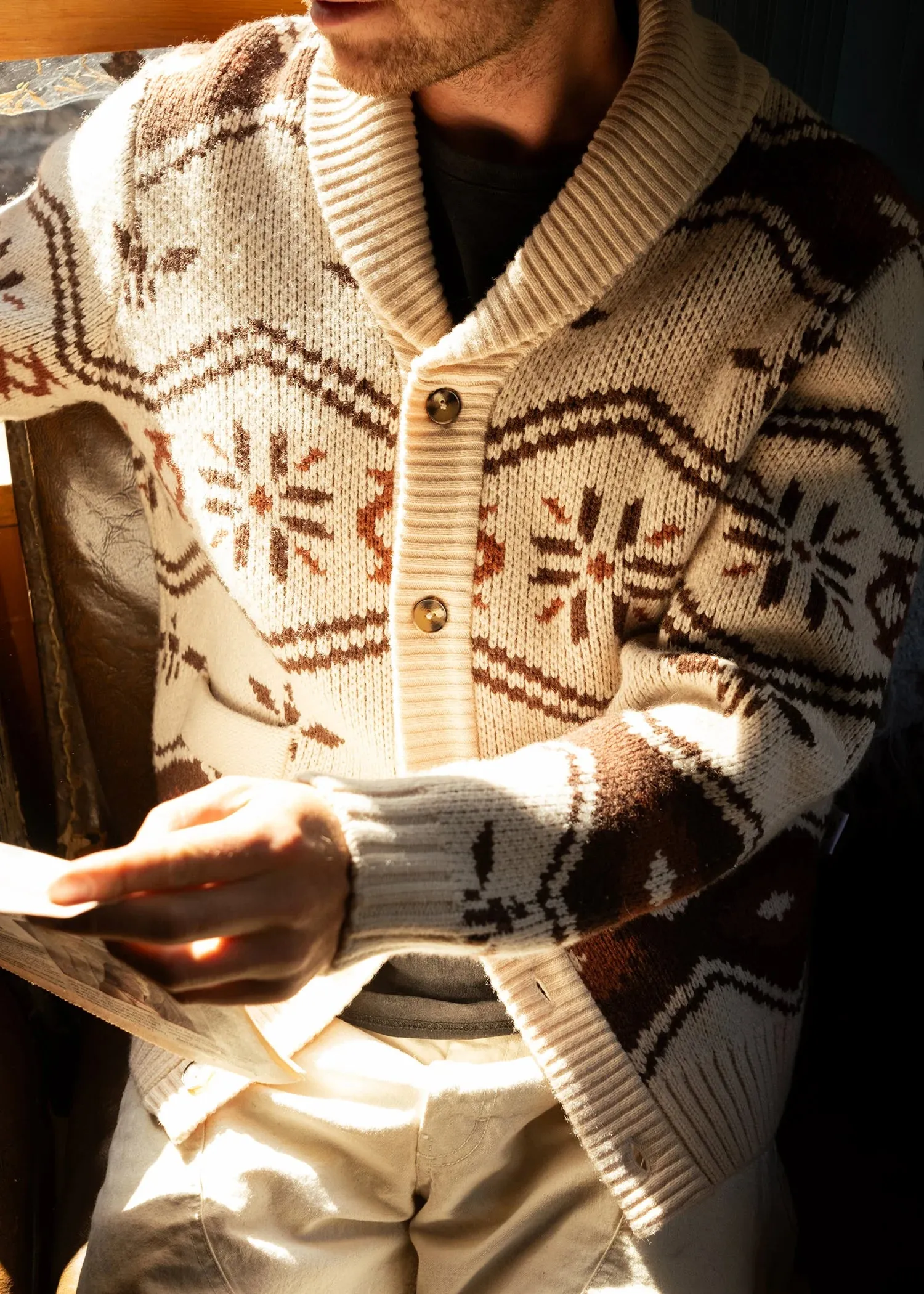 Wincha Shawl Collar Sweater - Natural