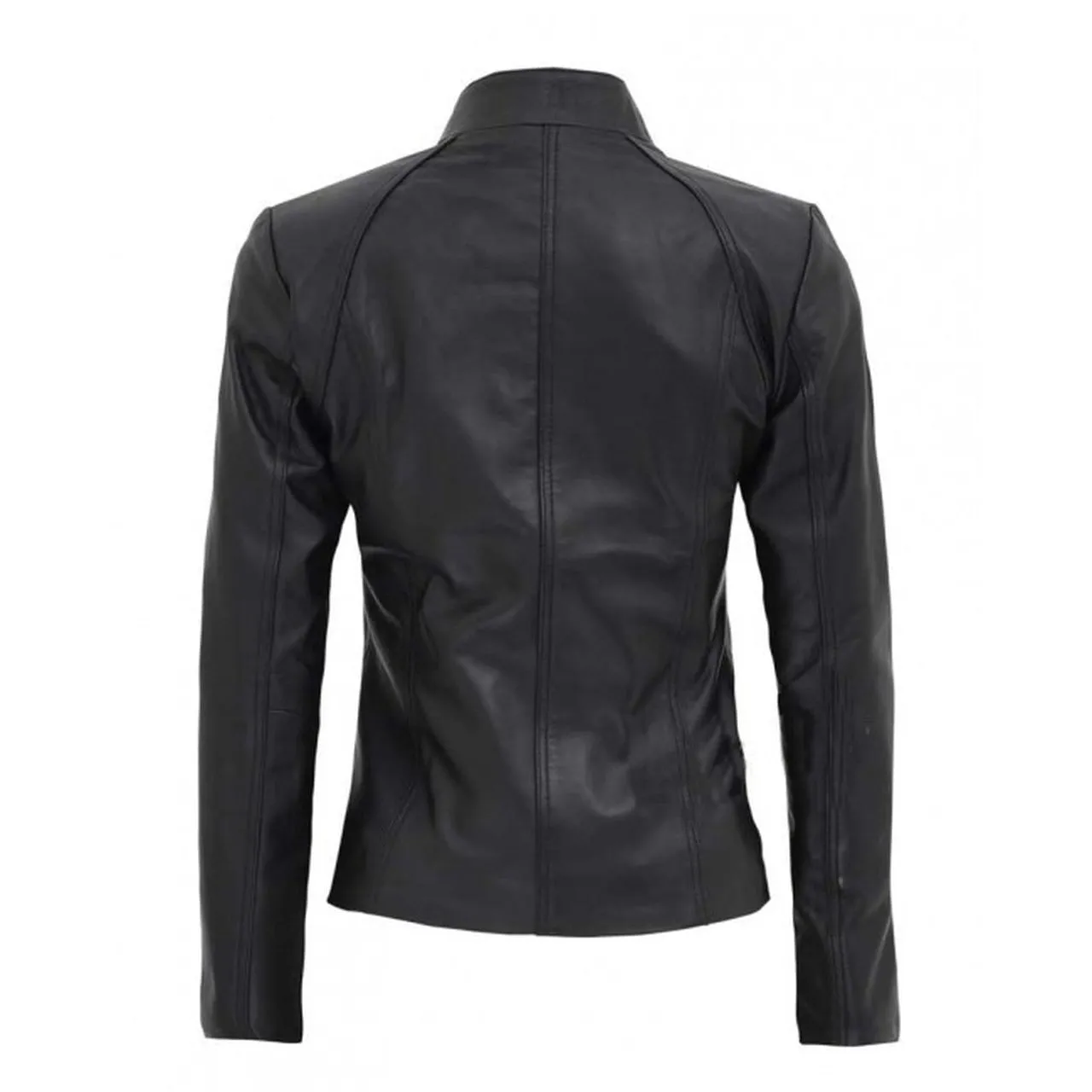 Women Black Leather Cafe Racer Jacket