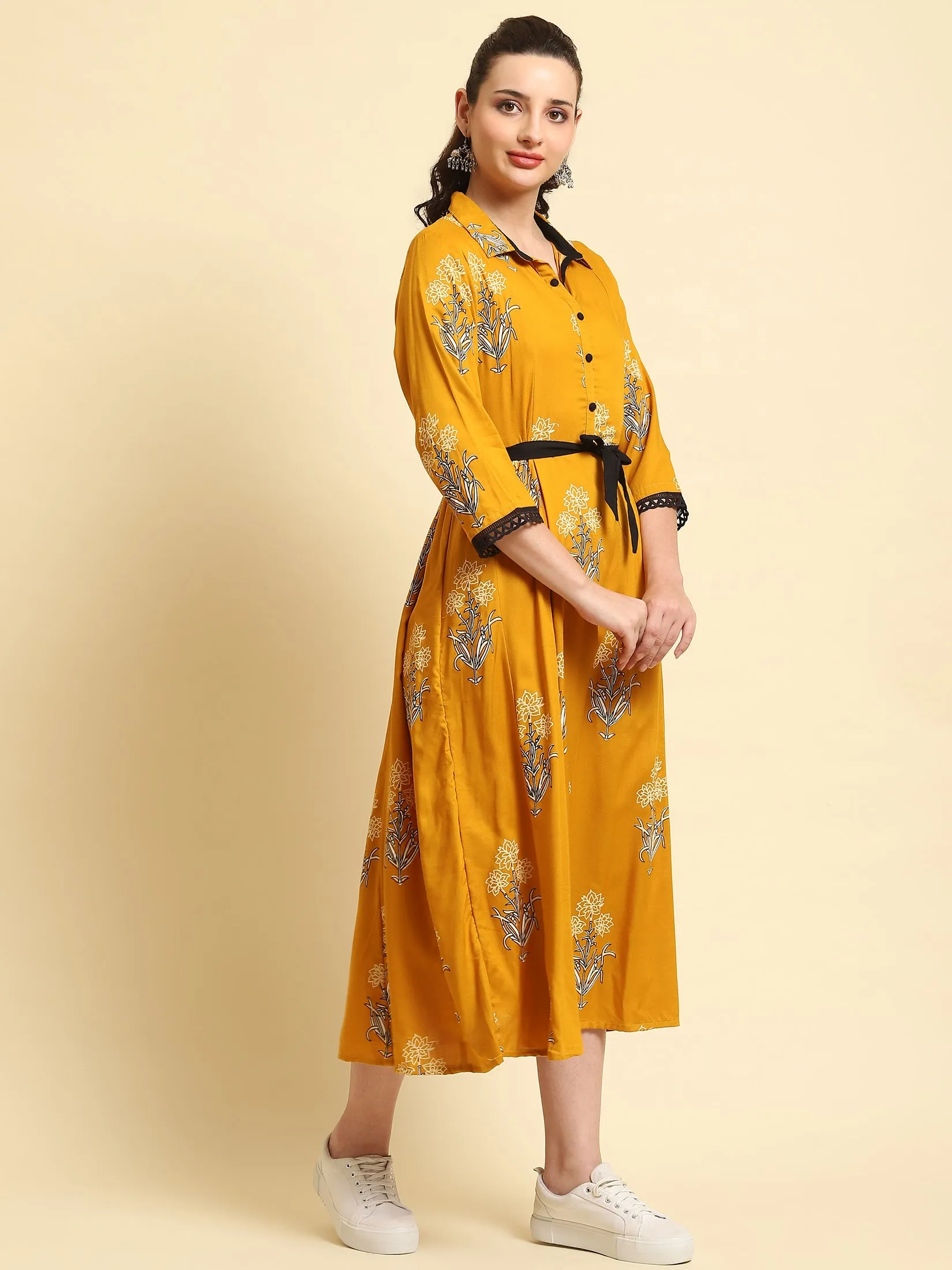Women Mustard Printed Dress