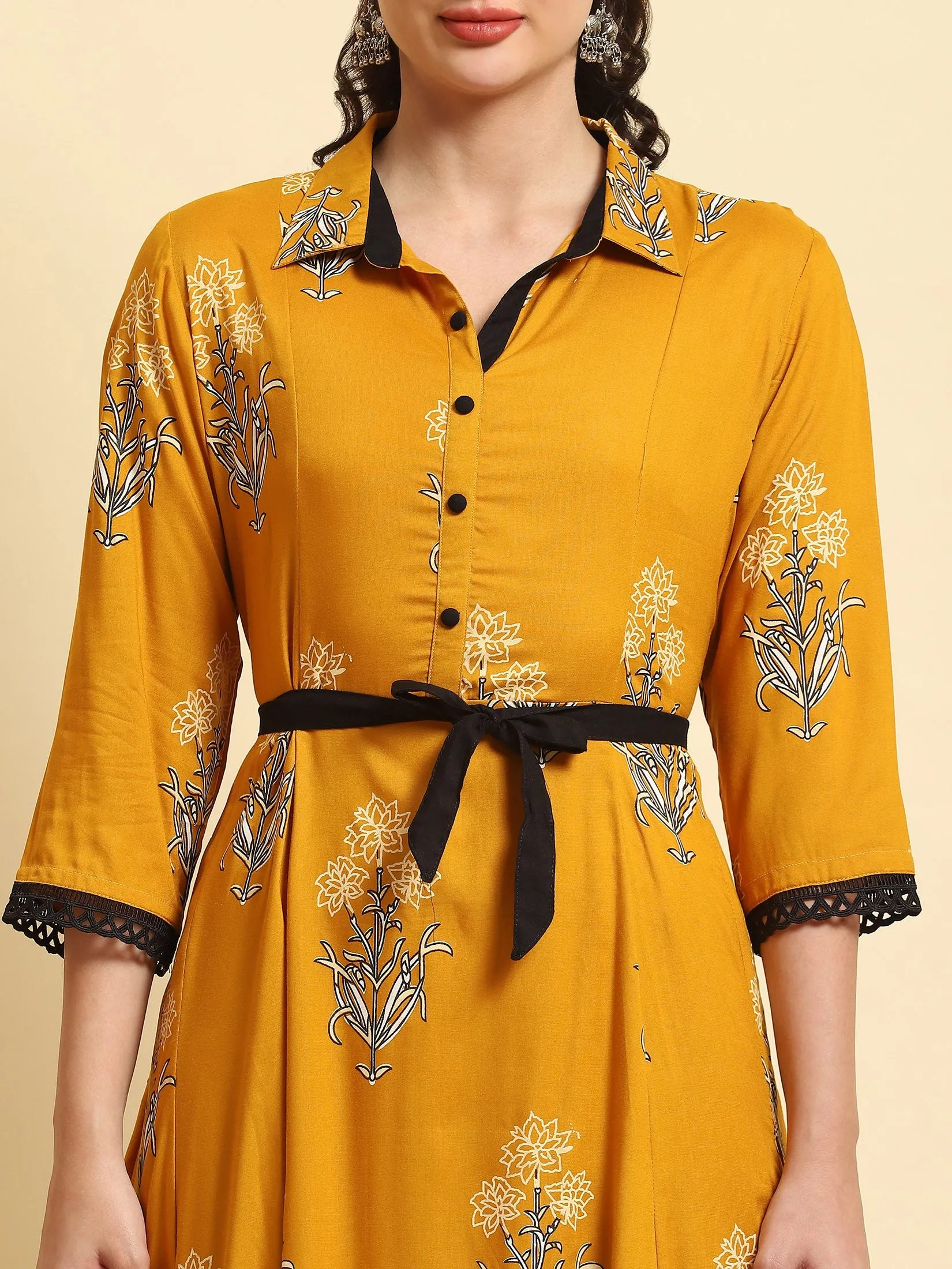 Women Mustard Printed Dress