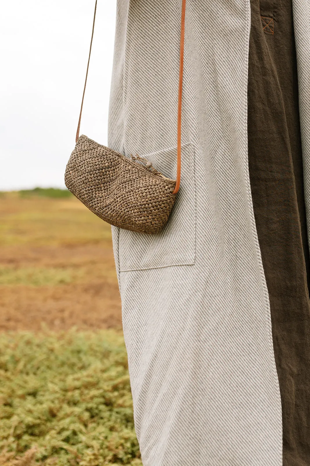 Wool Duster Coat  - Cream & grey stripe