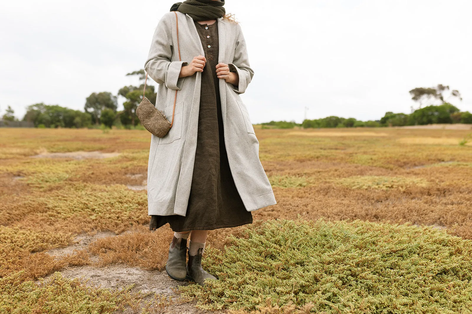 Wool Duster Coat  - Cream & grey stripe
