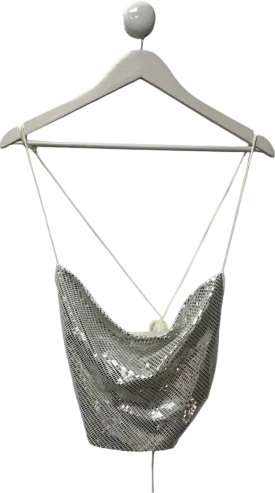 ZARA Metallic Silver Open Backed Top UK M