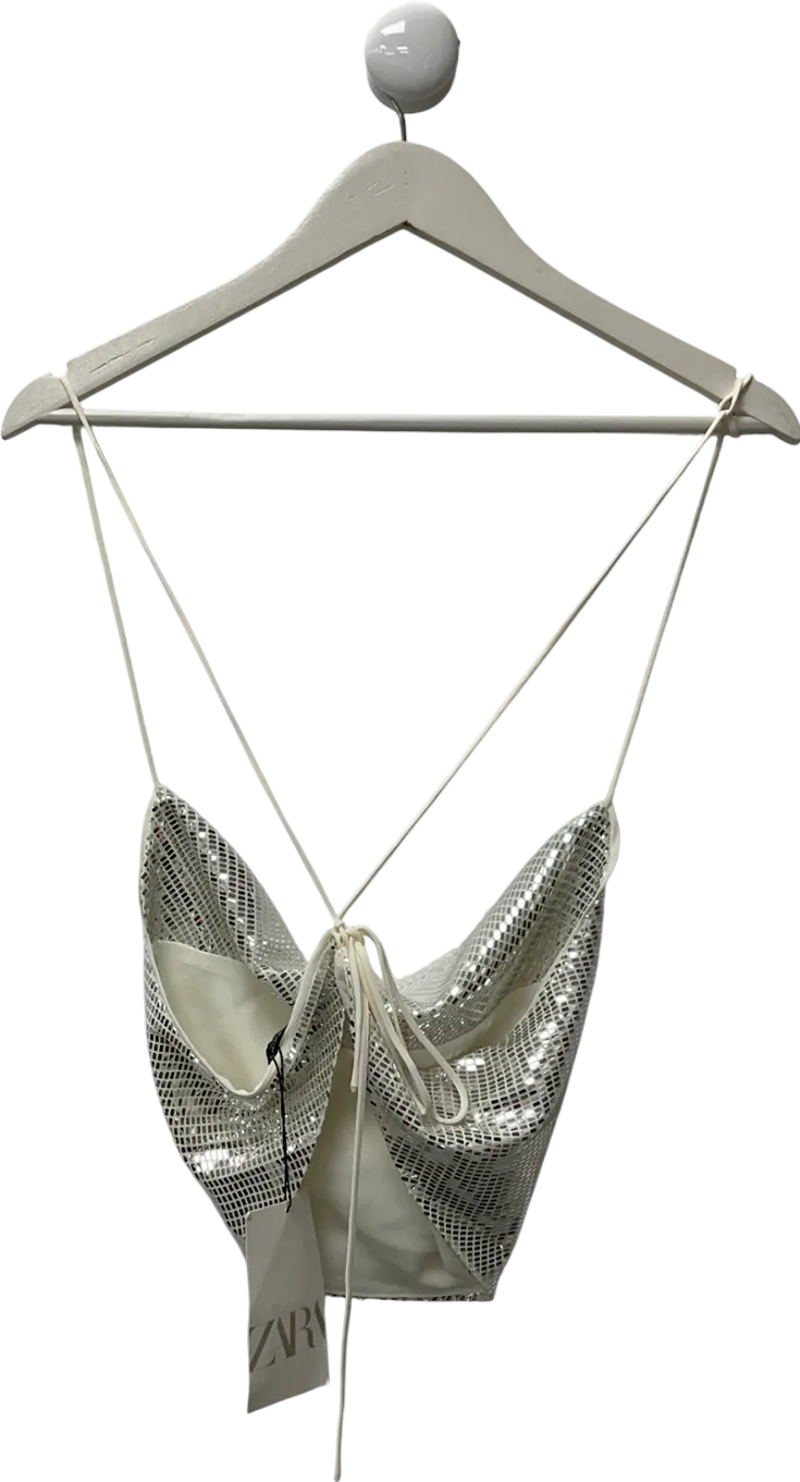ZARA Metallic Silver Open Backed Top UK M