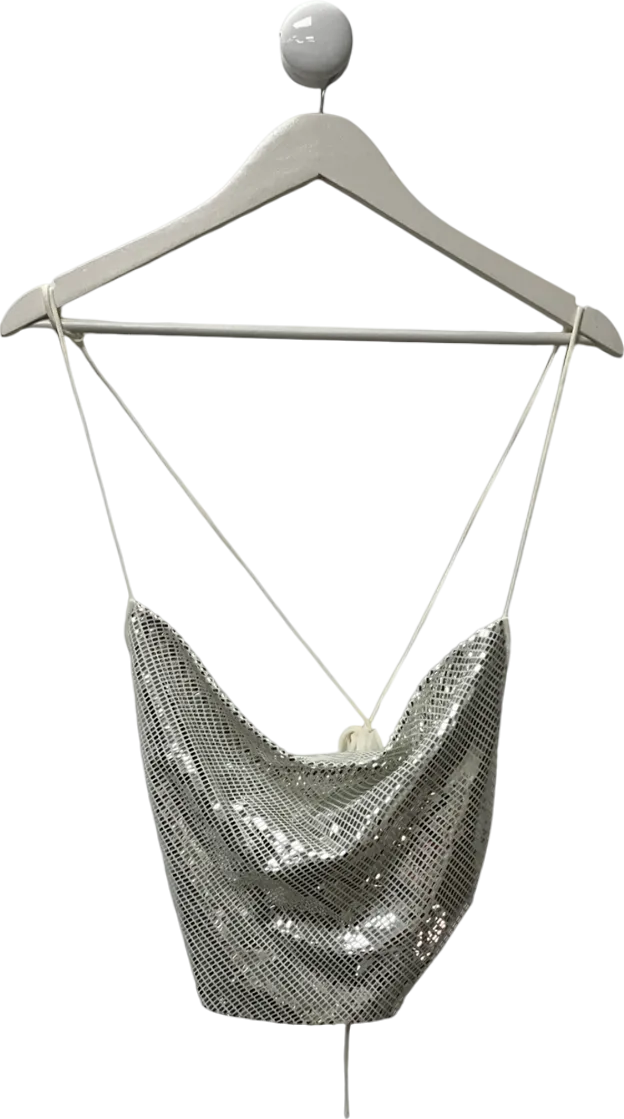 ZARA Metallic Silver Open Backed Top UK M